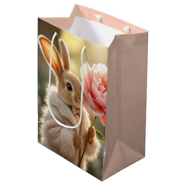 Bunny Rabbit Wearing a Fur Coat Medium Gift Bag (Front Angled)