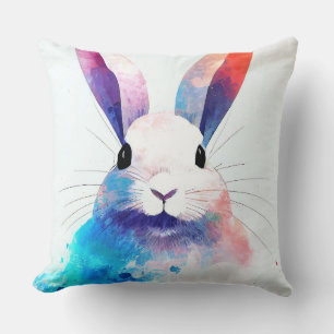 Bunny Rabbit Wild Nature Animal Colors Painting Cushion