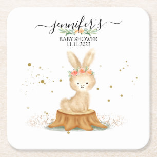 Bunny Rabbit wildlife baby newborn Square Paper Coaster
