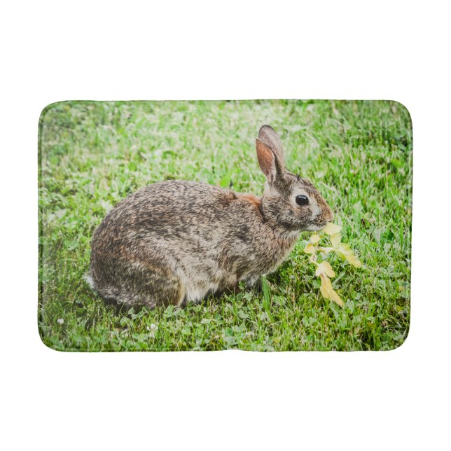 Bunny Rabbit Wildlife Green Nature Bath Mat (Front)