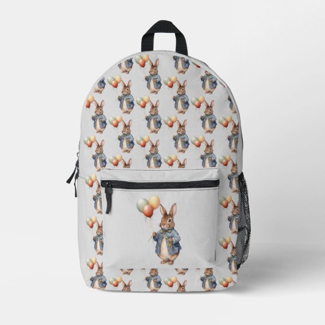 Bunny Rabbit with balloons Printed Backpack (Front)