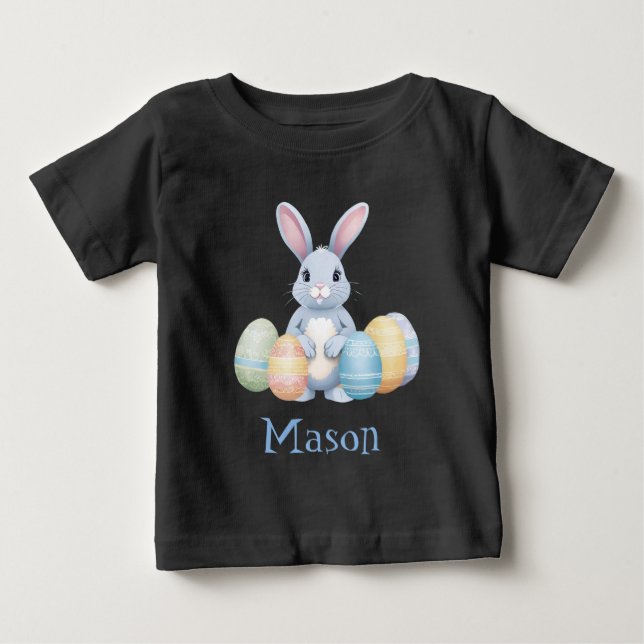Bunny Rabbit With Easter Eggs | Son Name Baby T-Shirt (Front)