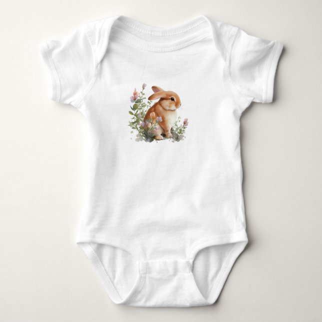 Bunny Rabbit with Flowers  Baby Bodysuit (Front)