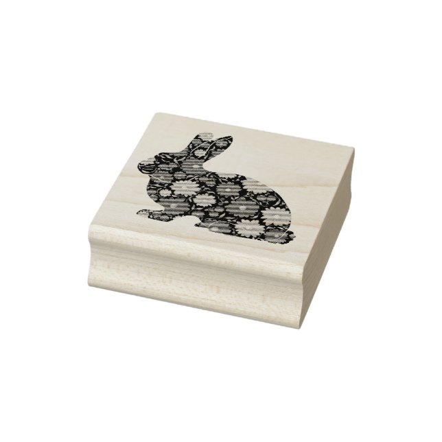Bunny Rabbit with retro flowers Rubber Stamp (Stamp)