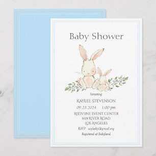 Bunny Rabbits Blue Modern Baby Shower Invitation