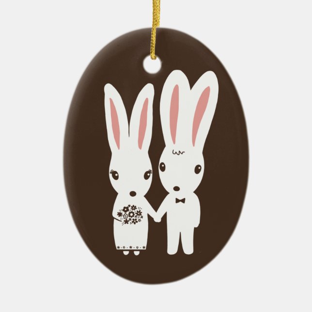 Bunny Rabbits Bride and Groom Wedding Custom Ceramic Tree Decoration (Front)