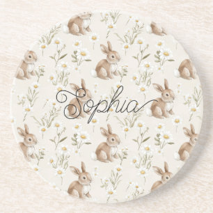 Bunny Rabbits Daisy Flowers Coaster