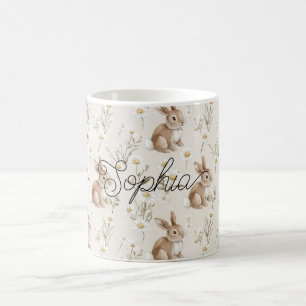 Bunny Rabbits Daisy Flowers Coffee Mug