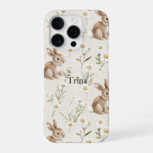 Bunny Rabbits Daisy Flowers iPhone 16 Pro Case