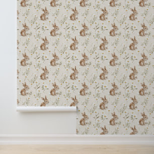 Bunny Rabbits Daisy Flowers Wallpaper