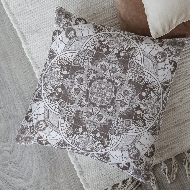 Bunny Rabbits Mandala Choose Your Colour Cushion (Creator Uploaded)