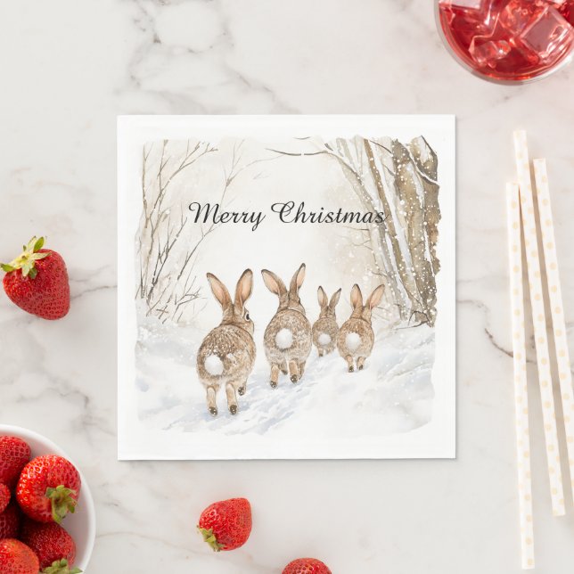 Bunny Rabbits Woods Christmas Napkin (Insitu)