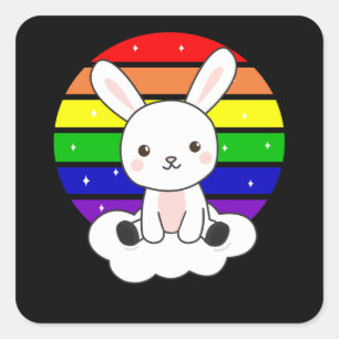 Bunny Rainbow Glitter Kawaii Rabbit Colourful Square Sticker