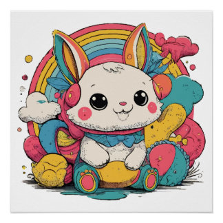 Bunny rainbow Glossy Poster