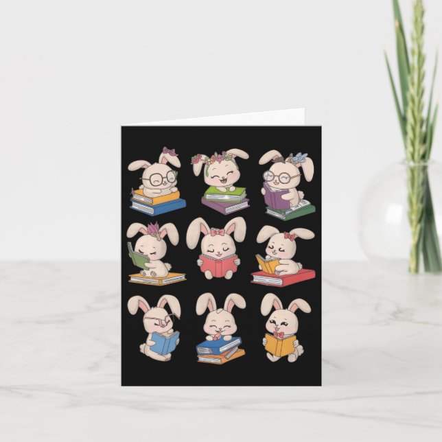 Bunny Reading Books Easter Day Librarian Teacher B Card (Front)