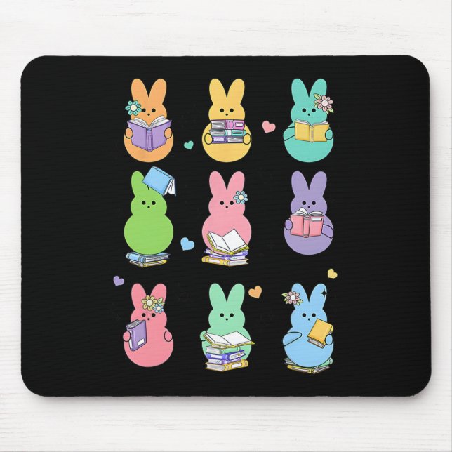 Bunny Reading Books Easter Day Librarian Teacher B Mouse Pad (Front)