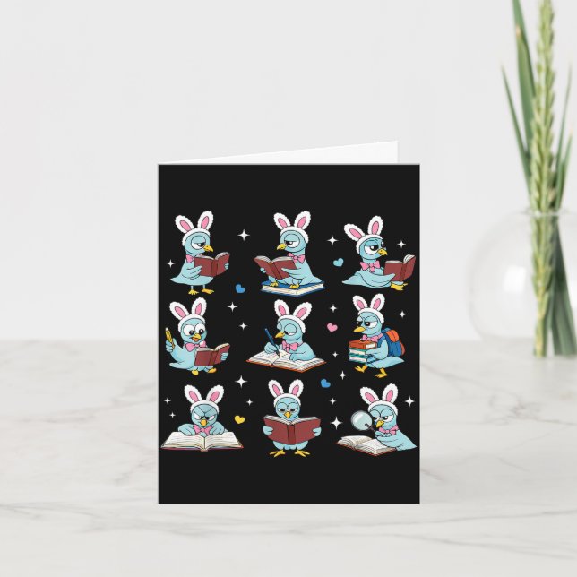 Bunny reading books easter day librarian teacher card (Front)