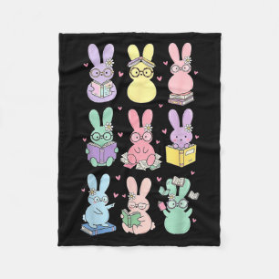 Bunny reading books easter day librarian teacher fleece blanket