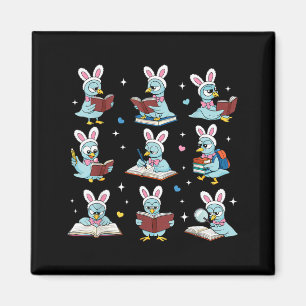 Bunny reading books easter day librarian teacher magnet