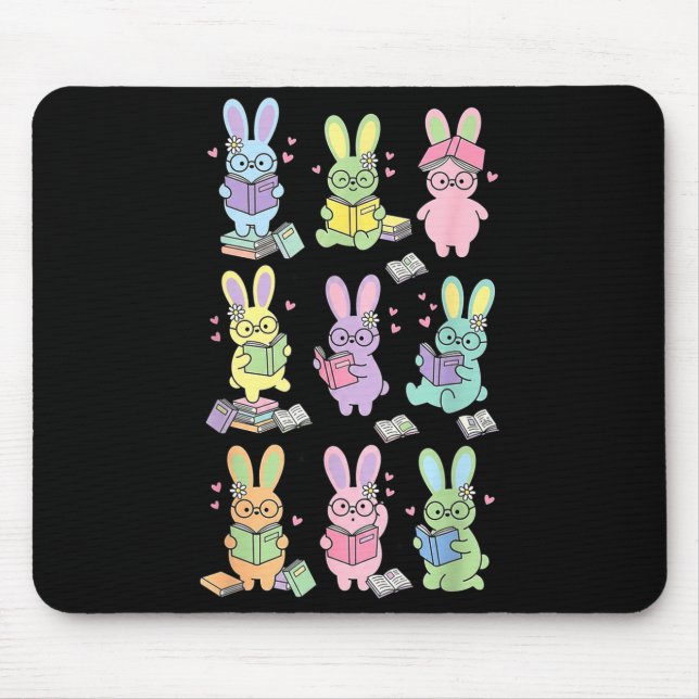 Bunny reading books easter day librarian teacher mouse pad (Front)