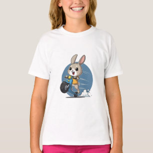 Bunny Riding Blue Scooter Kids T-Shirt