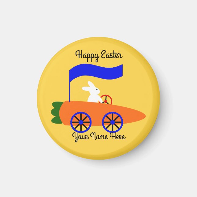 Bunny Riding Carrot Car #1 Round Magnet  (Front)