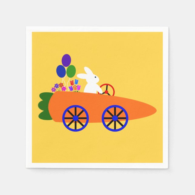 Bunny Riding Carrot Car #2 Napkins (Front)