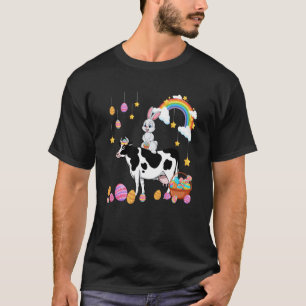 Bunny Riding Cow Easter Day Costume Farmer Hunting T-Shirt