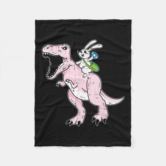 Bunny Riding Dinosaur Easter Egg Hunting Rabbit Sp Fleece Blanket (Front)