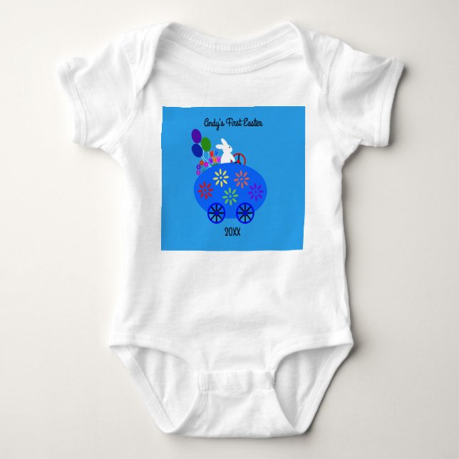 Bunny Riding Egg Car #2 Baby Bodysuit (Front)