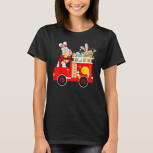 Bunny Riding Firetruck Easter Day Bunny Firetruck  T-Shirt