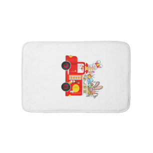 Bunny Riding Firetruck Easter Day Firefighter Happ Bath Mat