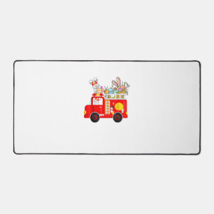 Bunny Riding Firetruck Easter Day Firefighter Happ Desk Mat