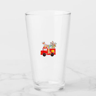 Bunny Riding Firetruck Easter Day Firefighter Happ Glass