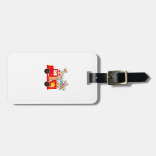 Bunny Riding Firetruck Easter Day Firefighter Happ Luggage Tag
