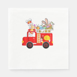 Bunny Riding Firetruck Easter Day Firefighter Happ Napkin