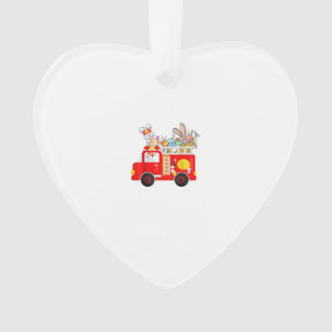 Bunny Riding Firetruck Easter Day Firefighter Happ Ornament