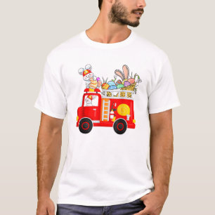 Bunny Riding Firetruck Easter Day Firefighter Happ T-Shirt