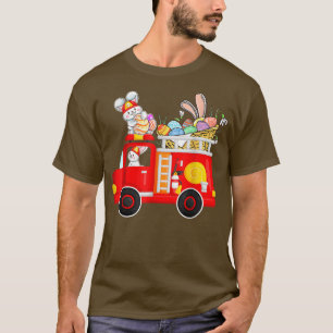 Bunny Riding Firetruck Easter Day Firefighter Happ T-Shirt