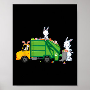 Bunny Riding Garbage Truck Funny Easter Kids Boys Poster