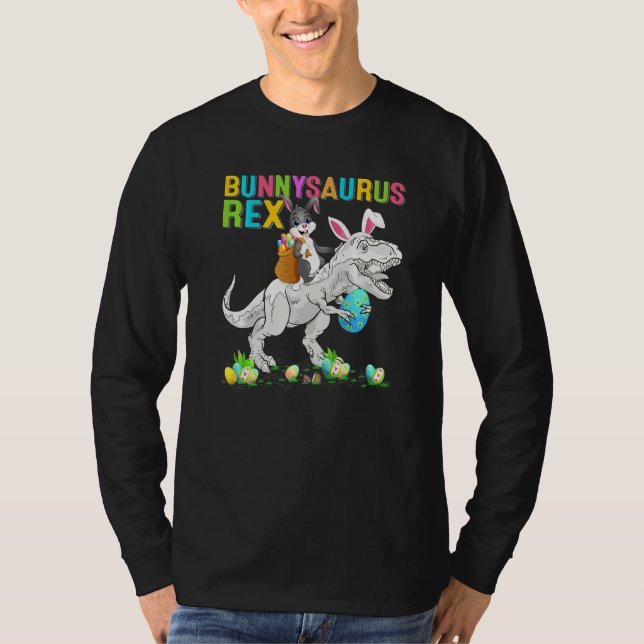 Bunny Riding Rex Easter Egg Bunnysaurus Rex Easter T-Shirt (Front)