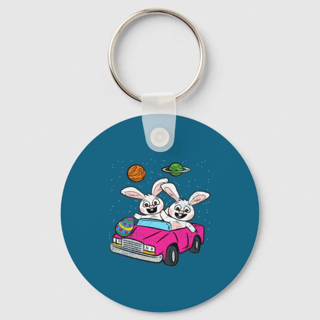 Bunny Riding Space Car Easter Egg Hunting Rabbit S Key Ring (Front)
