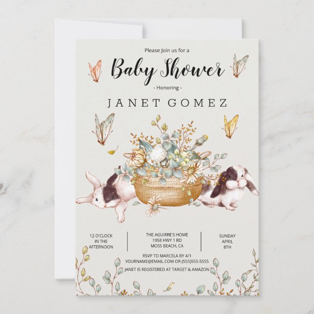 Bunny Rustic Farm Country Baby Shower Invitation (Front)