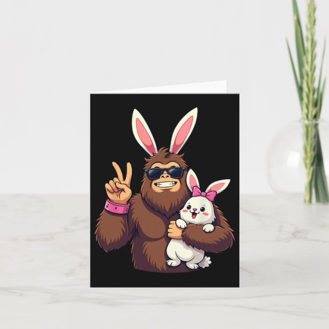 Bunny Sasquatch Bigfoot Sungles Easter  Card (Front)