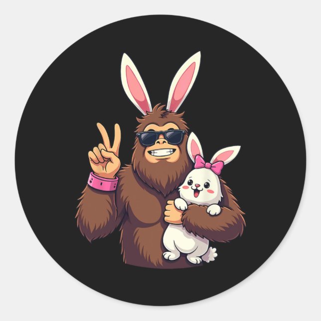 Bunny Sasquatch Bigfoot Sungles Easter  Classic Round Sticker (Front)