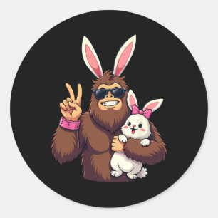 Bunny Sasquatch Bigfoot Sungles Easter Classic Round Sticker