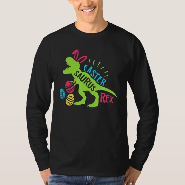 Bunny Saurus Dinosaur Hug Easter Eggs T Rex Easter T-Shirt (Front)
