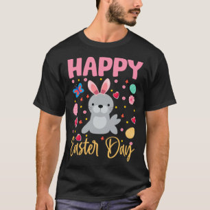 Bunny Sea Lion Colorful Eggs Hunting Happy Easter  T-Shirt