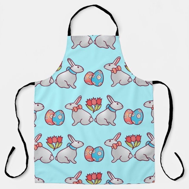 Bunny seamless pattern with easter eggs and a bouq apron (Front)