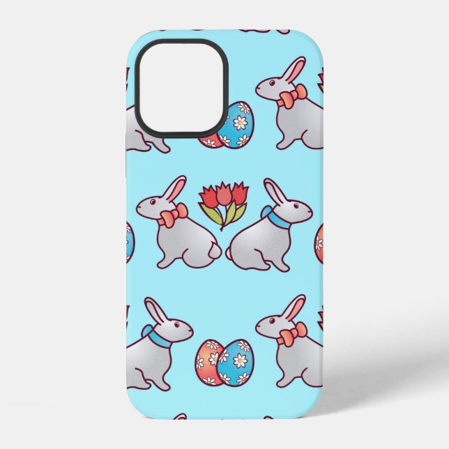 Bunny seamless pattern with easter eggs and a bouq iPhone case (Back)